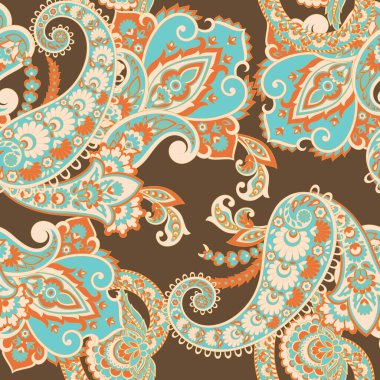 Paisley vektör kusursuz desen. Muhteşem çiçek, yapraklar. Batik tarzı resim. Eski arkaplan