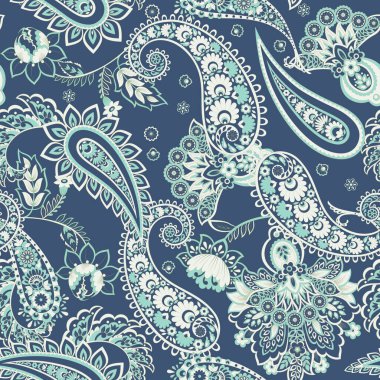 Hint batik tarzında kusursuz Paisley deseni. Çiçek vektör illüstrasyonu