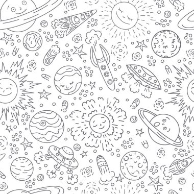 Vektör uzayı kusursuz desen. El çizimi çocuklar için arka plan