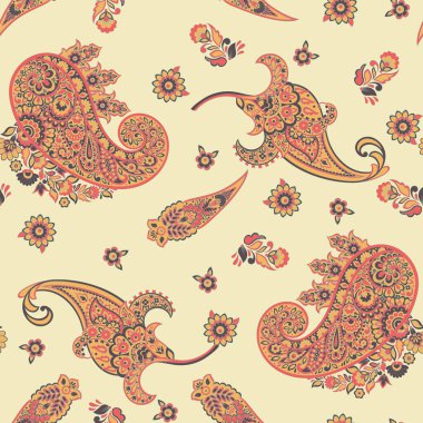 Paisley vektör kusursuz desen. Muhteşem çiçek, yapraklar. Batik tarzı resim. Eski arkaplan