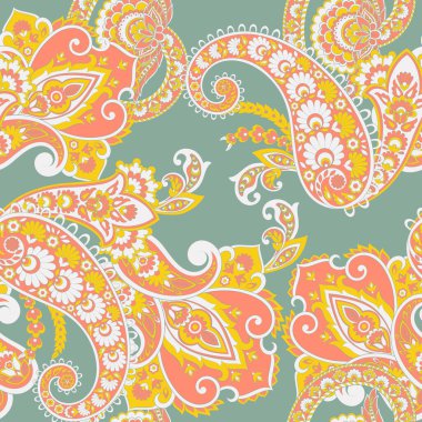 Paisley vektör kusursuz desen. Muhteşem çiçek, yapraklar. Batik tarzı resim. Eski arkaplan