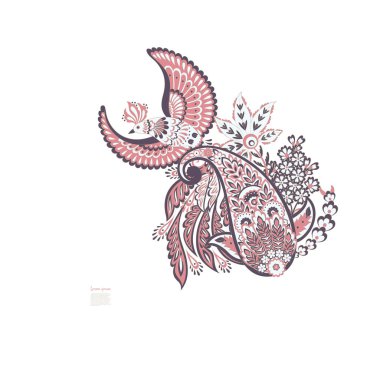 Paisley vektör izole şablon ile Uçan Kuş. Damask biçimi Vintage illüstrasyonu