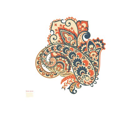 Paisley vektör izole desen. Batik stilinde klasik çiçek illüstrasyonu