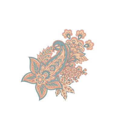 Paisley vektör izole desen. Batik stilinde klasik çiçek illüstrasyonu