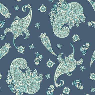 Paisley vektör kusursuz desen. Muhteşem çiçek, yapraklar. Batik tarzı resim. Eski arkaplan
