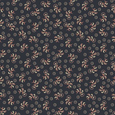 Etnik çiçeklerle kusursuz desen. Asya tekstil tarzında Vektör Çiçek İllüstrasyonu