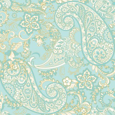 Paisley Çiçek Doğulu Etnik Düzen. Vektör Kusursuz Süslü Hint kumaşı desenleri