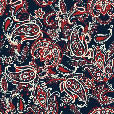 Paisley Çiçek Doğulu Etnik Düzen. Kusursuz Vektör Süslemesi. Şam kumaş desenleri.