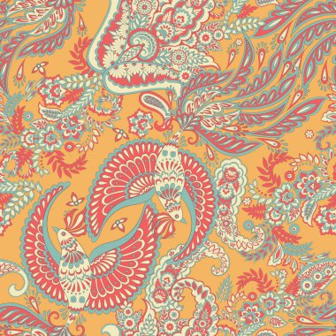 Uçan Kuş ve Çiçek Paisley desenleri, her amaç için harika bir vektör tasarımı. Kusursuz arkaplan 