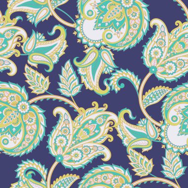 Paisley vektör kusursuz desen. Muhteşem çiçek, yapraklar. Batik tarzı resim. Eski arkaplan