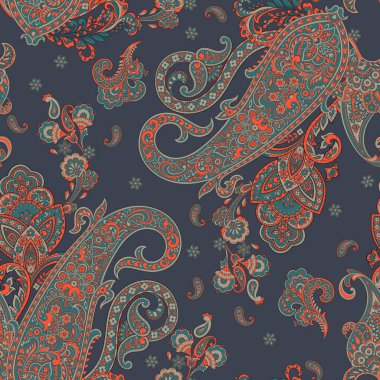 Paisley Süslü, pürüzsüz desen. kalamkari vektör kumaş arkaplanı