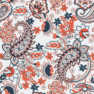 Paisley Çiçek Doğulu Etnik Düzen. Kusursuz Vektör Süslemesi. Şam kumaş desenleri.