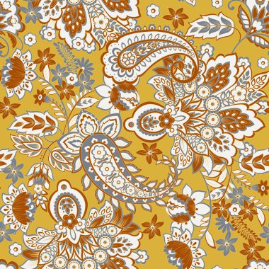 Paisley vektör seamless modeli. Fantastik çiçek yaprakları. Tekstil bohem Yazdır. Batik boyama. Vintage