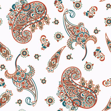 Paisley vektör kusursuz desen. Muhteşem çiçek, yapraklar. Batik tarzı resim. Eski arkaplan