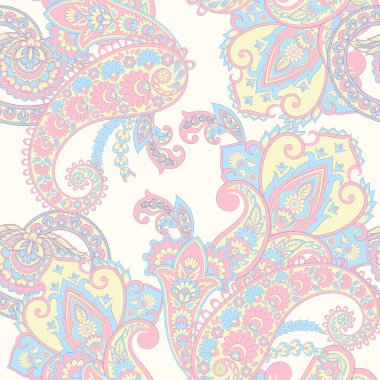 Paisley vektör kusursuz desen. Muhteşem çiçek, yapraklar. Batik tarzı resim. Eski arkaplan