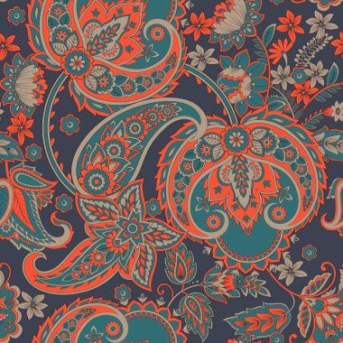 Paisley Süslü, pürüzsüz desen. kalamkari vektör kumaş arkaplanı