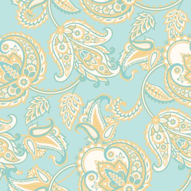 Paisley vektör kusursuz desen. Muhteşem çiçek, yapraklar. Batik tarzı resim. Eski arkaplan
