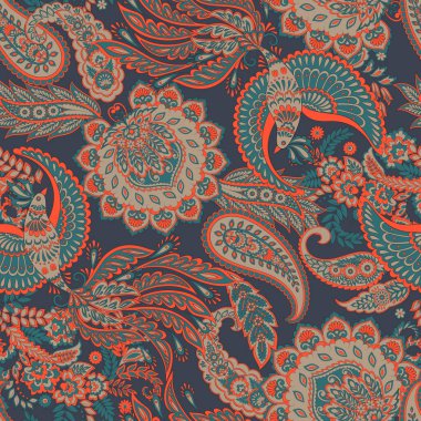 Paisley Çiçek Doğulu Etnik Düzen. Kusursuz Vektör Süslemesi. Şam kumaş desenleri.