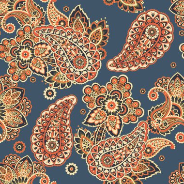 Paisley Çiçek Doğulu Etnik Düzen. Kusursuz Vektör Süslemesi. Şam kumaş desenleri.