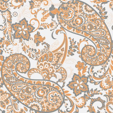 Paisley Çiçek Doğulu Etnik Düzen. Vektör Kusursuz Süslü Hint kumaşı desenleri