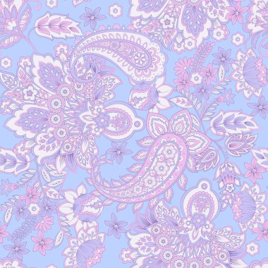 Paisley vektör seamless modeli. Fantastik çiçek yaprakları. Tekstil bohem Yazdır. Batik boyama. Vintage