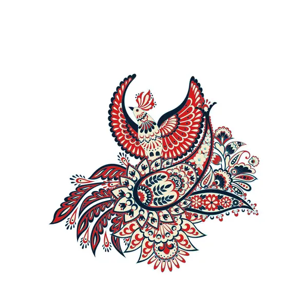 Paisley vektör izole şablon ile Uçan Kuş. Damask biçimi Vintage illüstrasyonu