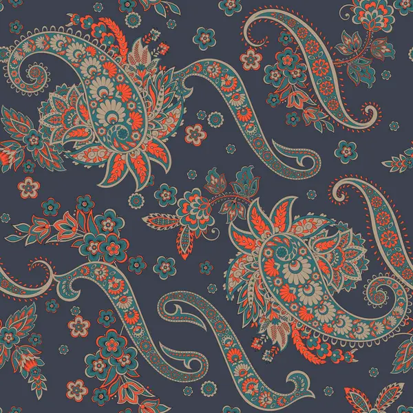 Paisley Çiçek Doğulu Etnik Düzen. Kusursuz Vektör Süslemesi. Hint kumaşlarının süsleme motifleri.