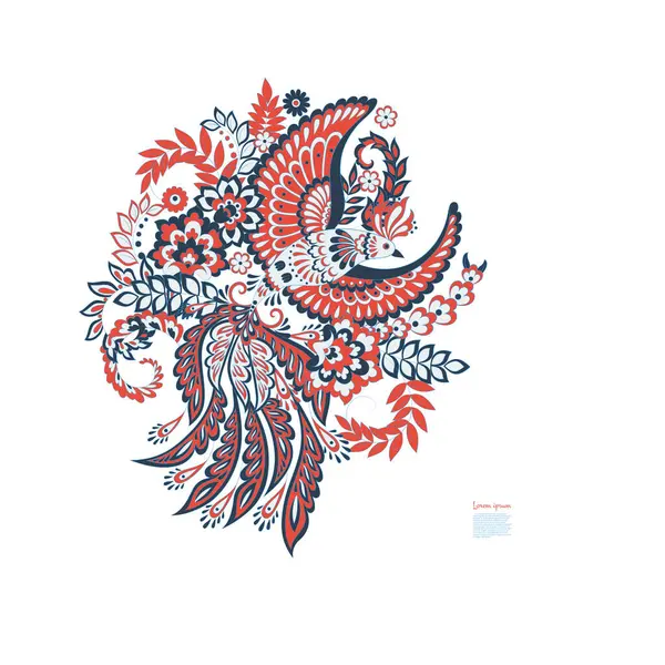 Uçan Kuş ve Çiçek Paisley izole edildi. Tasarım için izole edilmiş desenli kart.