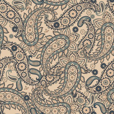 Paisley vektör kusursuz desen. Muhteşem çiçek, yapraklar. Batik tarzı resim. Eski arkaplan