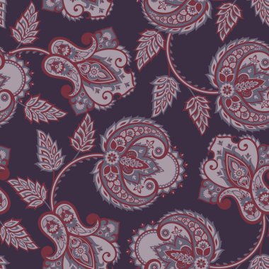 Etnik çiçekler ve yaprak ile kusursuz bir desen, klasik tarzda vektör çiçekli illüstrasyon