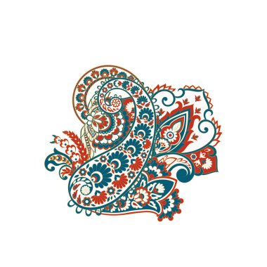 Paisley vektör izole desen. Batik stilinde klasik çiçek illüstrasyonu