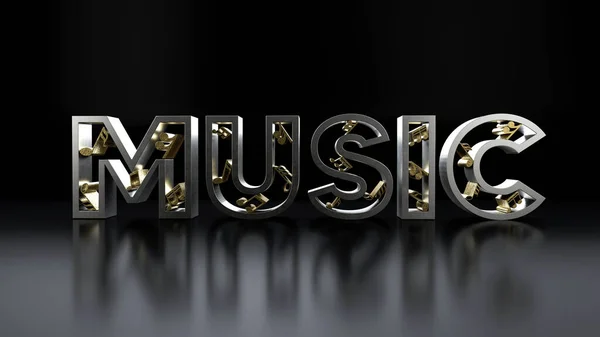 Metallic Music Text Containing Gold Music Notes Red Background Render — Stock Photo, Image