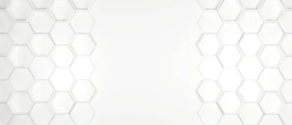 Wall of white hexagons background wallpaper with copy space. 3d render illustration.