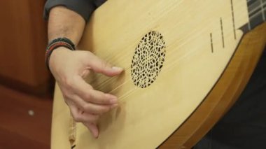 Erkek kemancı klasik bir tiyatroda bir müzik konseri sırasında keman çalıyor. Yüksek kalite 4k görüntü