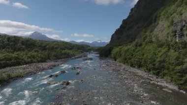 Şili Petrohue Şelaleleri 'ndeki Orman ve Volkanik Kayalıklardan Nehir Akıntısı. Yüksek kalite 4k görüntü
