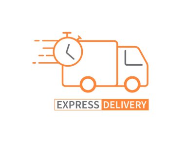 Teslimat kamyonu. Hızlı teslimat. İnternetten alışveriş konsepti. Hızlı nakliye. Vektör illüstrasyonu.