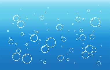 Sabun köpükleri. Suda oksijen kabarcıkları. Köpüklü su arka planı. Vektör illüstrasyonu