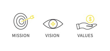 Görev, Vizyon ve Değerler simgesi. İş başarısı konsepti. Organizasyon görevi. düz dizayn. Vektör illüstrasyonu