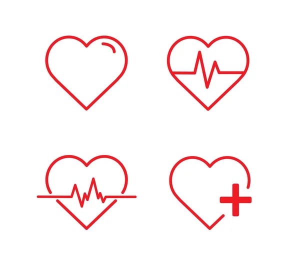 Κόκκινο Εικονίδιο Της Καρδιάς Λευκό Φόντο Παρακολούθηση Παλμού Εικονογράφηση Διανύσματος — Διανυσματικό Αρχείο
