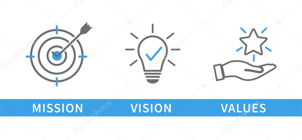 Mission, Vision and Values icon.  Organization mission. Success and growth concepts. flat design. Vector illustration