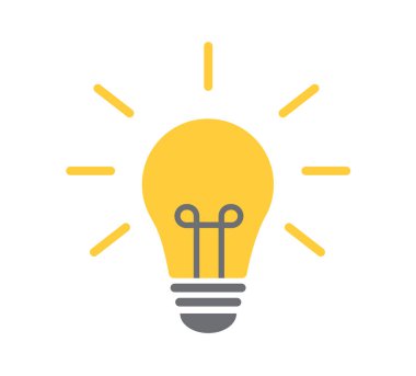 Ampul simgesi. Enerji ve düşünme sembolü. Yaratıcı fikir ve ilham konsepti. Vektör illüstrasyonu