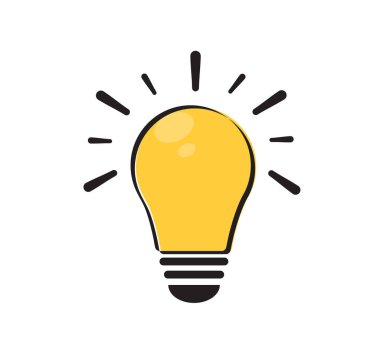 Fikir ikonu. Yaratıcı fikir ve ilham konsepti. Ampul. Vektör illüstrasyonu