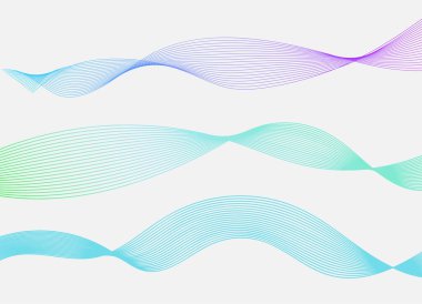 Renkli dalga çizgileri beyaz arkaplanı izole etti. Dalgalı kıvrımlı çizgi. Vektör illüstrasyonu