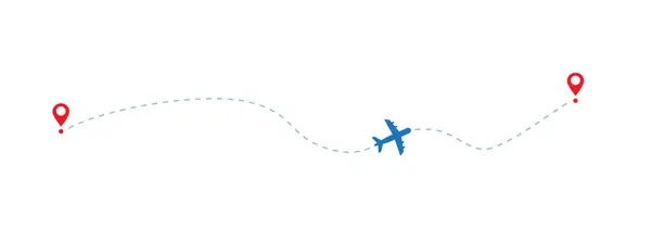 Trasa Lotu Samolotem Ścieżka Turystyki Lotniczej Zaczynamy Punktu Docelowego Ilustracja — Wektor stockowy