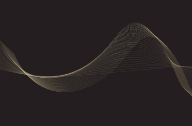 Soyut dalga arkaplanı. Altın çizgi izole edilmiş siyah arkaplan. Tasarım elementi. Vektör illüstrasyonu