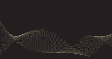 Soyut dalgalı çizgiler. Altın çizgi izole edilmiş siyah arkaplan. Tasarım elementi. Vektör illüstrasyonu
