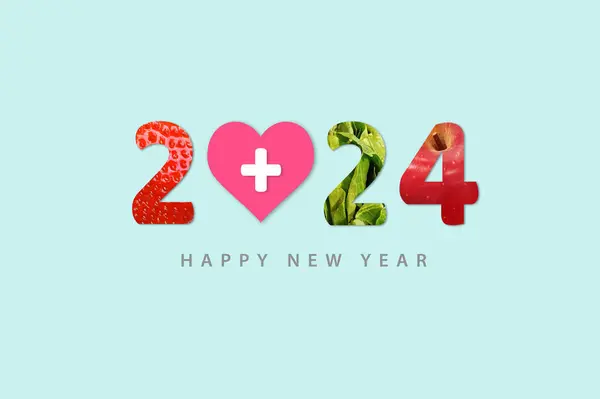 2024 Šťastný Nový Rok Pro Zdravotnictví Ovoce Zelenina Které Tvoří — Stock fotografie