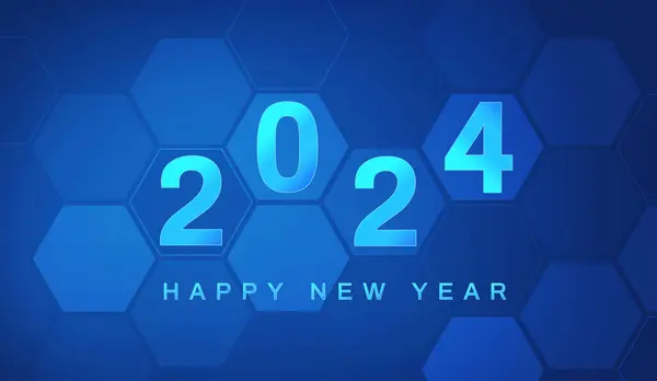 Šťastný Nový Rok 2024 Digitální Technologie Modré Pozadí Abstraktní Futurista — Stockový vektor
