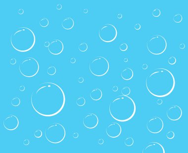 Mavi arka planda izole edilmiş baloncuklar. Sualtı oksijeni. Sabun köpükleri Vektör illüstrasyonuName