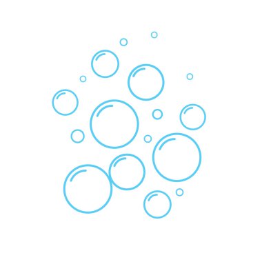 Sabun köpüğü ikonu. Suda oksijen kabarcıkları. Beyaz arka planda izole edilmiş köpük şampuanı. Vektör illüstrasyonu